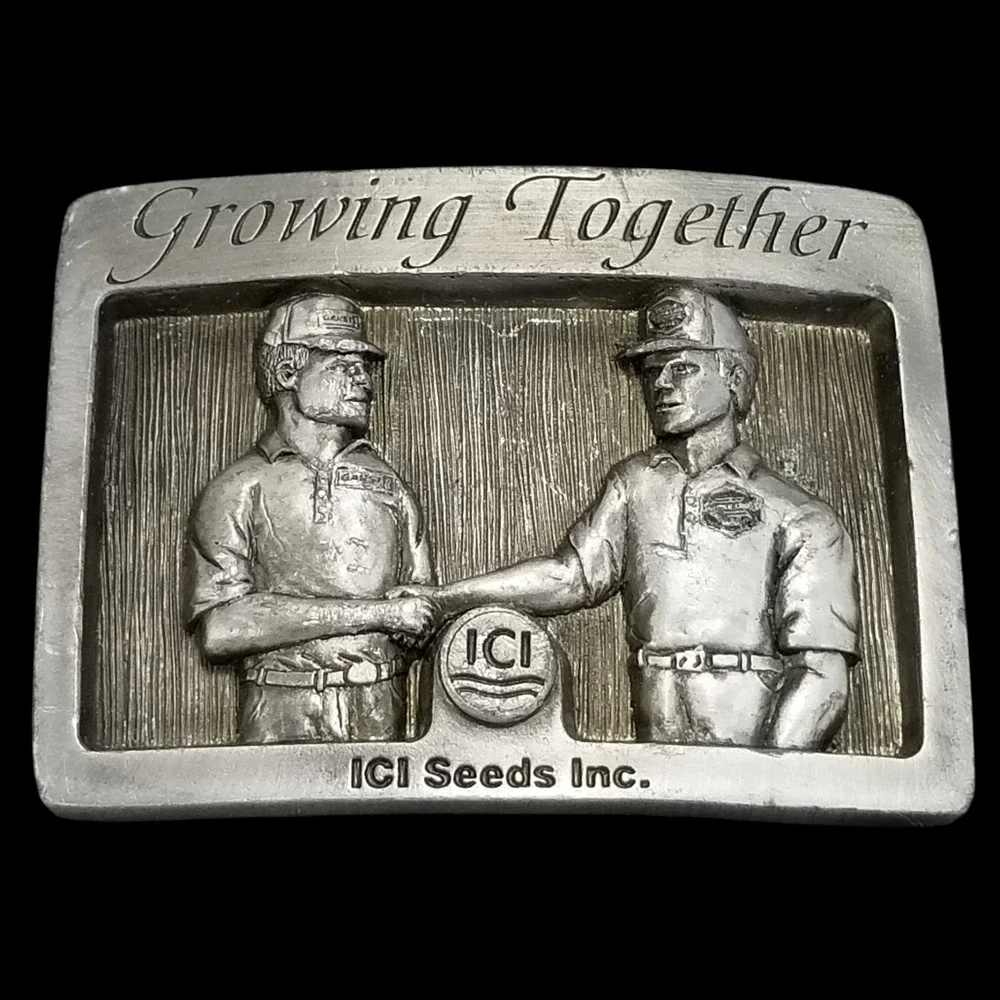 Vintage ICI Seeds Inc.‎ Belt Buckle 1991 Collector Series Growing Together Iowa